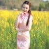 ชุดตรุษจีนผู้หญิง (ชุดกี่เพ้า) แบบสั้น สีชมพู ลายดอกโบตั๋น