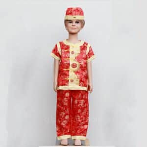 ชุดตรุษจีนเด็กผู้ชาย สีแดง ลายมังกร เสื้อแขนสั้น กางเกงขายาว พร้อมหมวก
