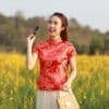 เสื้อตรุษจีนผู้หญิง (เสื้อกี่เพ้า) แขนสั้น สีแดง